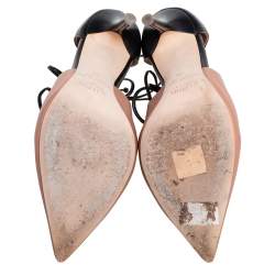 Pre Owned Malone Souliers Beige/Black Leather Montana Pointed Toe Lace Up Booties Size 38