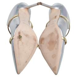 Pre Owned Malone Souliers Silver/Gold Leather Maureen Mules Size 39