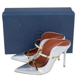 Pre Owned Malone Souliers Silver/Gold Leather Maureen Mules Size 39
