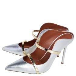 Pre Owned Malone Souliers Silver/Gold Leather Maureen Mules Size 39