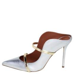 Pre Owned Malone Souliers Silver/Gold Leather Maureen Mules Size 39