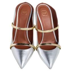 Pre Owned Malone Souliers Silver/Gold Leather Maureen Mules Size 39