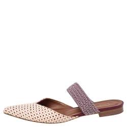 Pre Owned Malone Souliers Multicolor Woven Raffia Maisie Pointed Toe Flat Mules Size 39