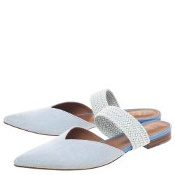 Pre Owned Malone Souliers Grey Canvas Maisie Flat Mules Size 39.5