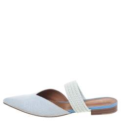 Pre Owned Malone Souliers Grey Canvas Maisie Flat Mules Size 39.5