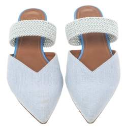 Pre Owned Malone Souliers Grey Canvas Maisie Flat Mules Size 39.5