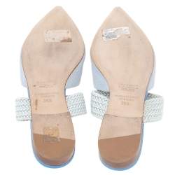 Pre Owned Malone Souliers Grey Canvas Maisie Flat Mules Size 39.5