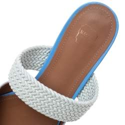 Pre Owned Malone Souliers Grey Canvas Maisie Flat Mules Size 39.5