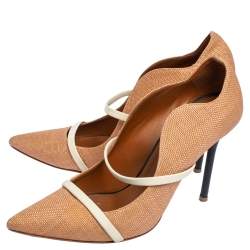 Pre Owned Malone Souliers Beige Raffia and Leather Maureen Pointed Toe Pumps Size 39