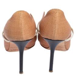 Pre Owned Malone Souliers Beige Raffia and Leather Maureen Pointed Toe Pumps Size 39