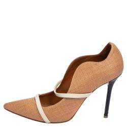 Pre Owned Malone Souliers Beige Raffia and Leather Maureen Pointed Toe Pumps Size 39