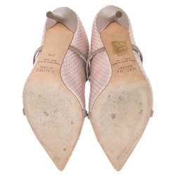 Pre Owned Malone Souliers Pink/Silver Elaphe Leather Maureen Pointed Toe Mules Sandals Size 37.5