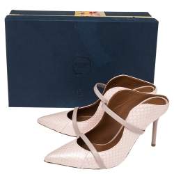 Pre Owned Malone Souliers Pink/Silver Elaphe Leather Maureen Pointed Toe Mules Sandals Size 37.5