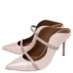 Pre Owned Malone Souliers Pink/Silver Elaphe Leather Maureen Pointed Toe Mules Sandals Size 37.5