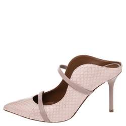 Pre Owned Malone Souliers Pink/Silver Elaphe Leather Maureen Pointed Toe Mules Sandals Size 37.5