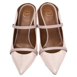 Pre Owned Malone Souliers Pink/Silver Elaphe Leather Maureen Pointed Toe Mules Sandals Size 37.5