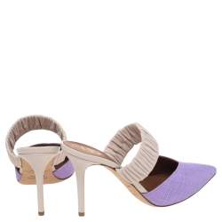 Pre Owned Malone Souliers Purple/Cream Raffia And Leather Mathilda Mules Size 37