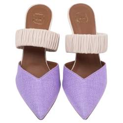 Pre Owned Malone Souliers Purple/Cream Raffia And Leather Mathilda Mules Size 37