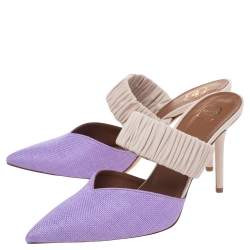 Pre Owned Malone Souliers Purple/Cream Raffia And Leather Mathilda Mules Size 37