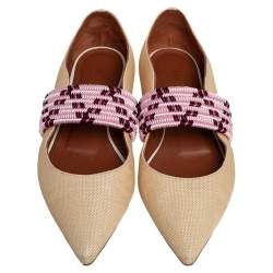Pre Owned Malone Souliers Beige Coated Raffia Martina Luwolt Flats Size 37