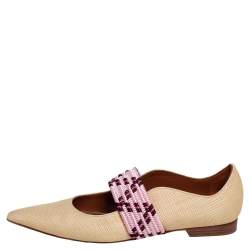 Pre Owned Malone Souliers Beige Coated Raffia Martina Luwolt Flats Size 37