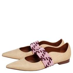 Pre Owned Malone Souliers Beige Coated Raffia Martina Luwolt Flats Size 37