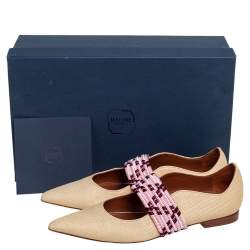 Pre Owned Malone Souliers Beige Coated Raffia Martina Luwolt Flats Size 37
