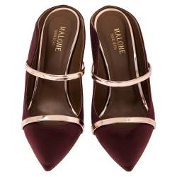 Malone Souliers Burgundy Satin And Leather Maureen Pointed Toe Mule Sandals Size 37