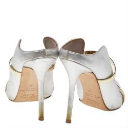 Pre Owned Malone Souliers Silver/Gold Patent And Leather Maureen Mules Size 39
