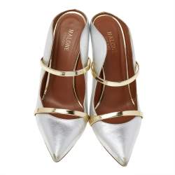 Pre Owned Malone Souliers Silver/Gold Patent And Leather Maureen Mules Size 39