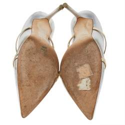 Pre Owned Malone Souliers Silver/Gold Patent And Leather Maureen Mules Size 39