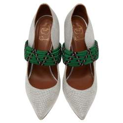 Pre Owned Malone Souliers Grey Woven Fabric Mara Mule Sandals Size 39.5