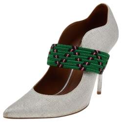 Pre Owned Malone Souliers Grey Woven Fabric Mara Mule Sandals Size 39.5