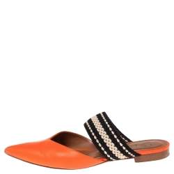 مملوكة مسبقًا Malone Souliers Orange?Black Leather Maisie Flats Size 38.5