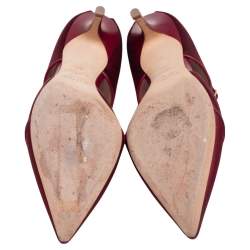 Pre Owned Malone Souliers Burgundy Satin and Leather Trim Imogen Pumps Size 39