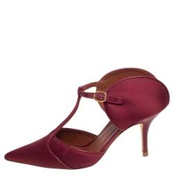 Pre Owned Malone Souliers Burgundy Satin and Leather Trim Imogen Pumps Size 39