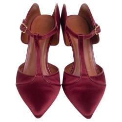 Pre Owned Malone Souliers Burgundy Satin and Leather Trim Imogen Pumps Size 39
