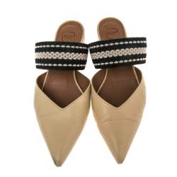 Pre Owned Malone Souliers Yellow/Black Leather And Canvas  Hannah Roksanda Mule Sandals Size 38.5