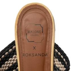 Pre Owned Malone Souliers Yellow/Black Leather And Canvas  Hannah Roksanda Mule Sandals Size 38.5