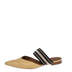 Pre Owned Malone Souliers Yellow/Black Leather And Canvas  Hannah Roksanda Mule Sandals Size 38.5