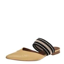 Pre Owned Malone Souliers Yellow/Black Leather And Canvas  Hannah Roksanda Mule Sandals Size 38.5