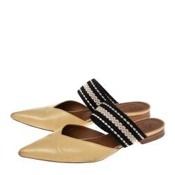 Pre Owned Malone Souliers Yellow/Black Leather And Canvas  Hannah Roksanda Mule Sandals Size 38.5