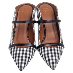 مملوكة مسبقًا حذاء كعب عالى مالون سولييه ماورين كانفاس كاروهات أبيض/أسود مقاس 38