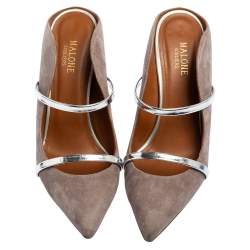 مملوكة مسبقًا Malone Souliers Grey Suede Maureen Pointed Toe Mule Sandals Size 40