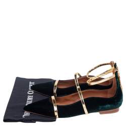 مملوكة مسبقًا Malone Souliers Green Leather Maureen Ankle Strap Flats Size 40