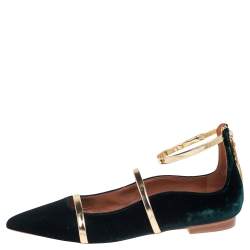 مملوكة مسبقًا Malone Souliers Green Leather Maureen Ankle Strap Flats Size 40