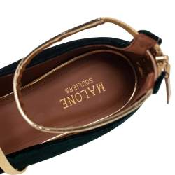 مملوكة مسبقًا Malone Souliers Green Leather Maureen Ankle Strap Flats Size 40