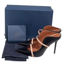Pre Owned Malone Souliers Black/Beige  Leather Maureen Pointed Toe Mules Size 40.5