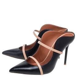 Pre Owned Malone Souliers Black/Beige  Leather Maureen Pointed Toe Mules Size 40.5