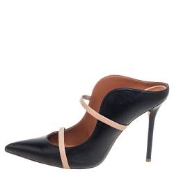 Pre Owned Malone Souliers Black/Beige  Leather Maureen Pointed Toe Mules Size 40.5